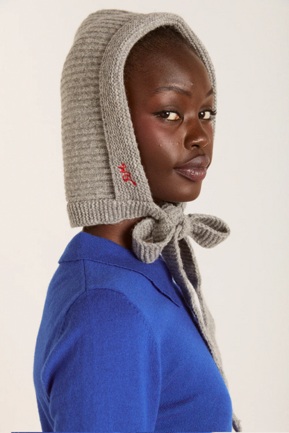 Ribbed Bonnet With Ties - Marl Grey