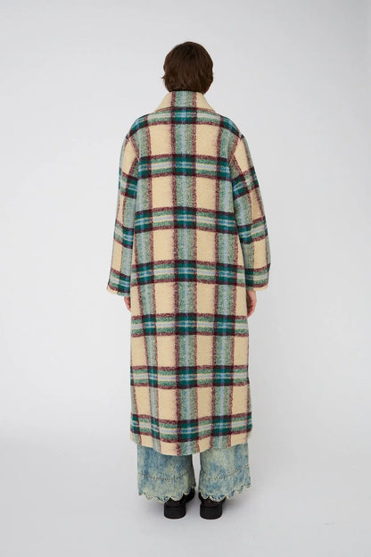 Long Wool Checked Coat