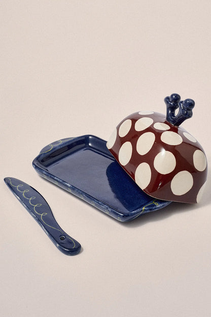 Hand Painted Butter Dish & Knife