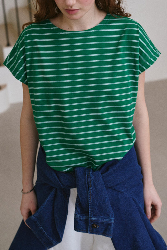 Cherie T-Shirt - Green & White Stripe