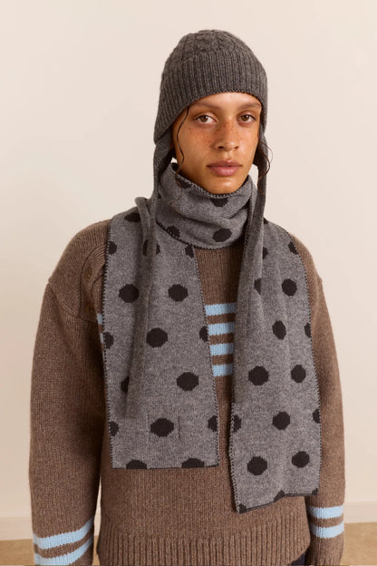 Cashmere / Wool Blend Mix Turn Up Tie Beanie - Charcoal