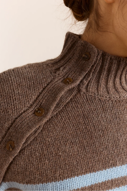 Tallulah Button Detail Lambswool Jumper - Blue/Brown