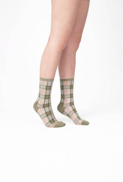 Tartan Sheer Socks - Sage Green