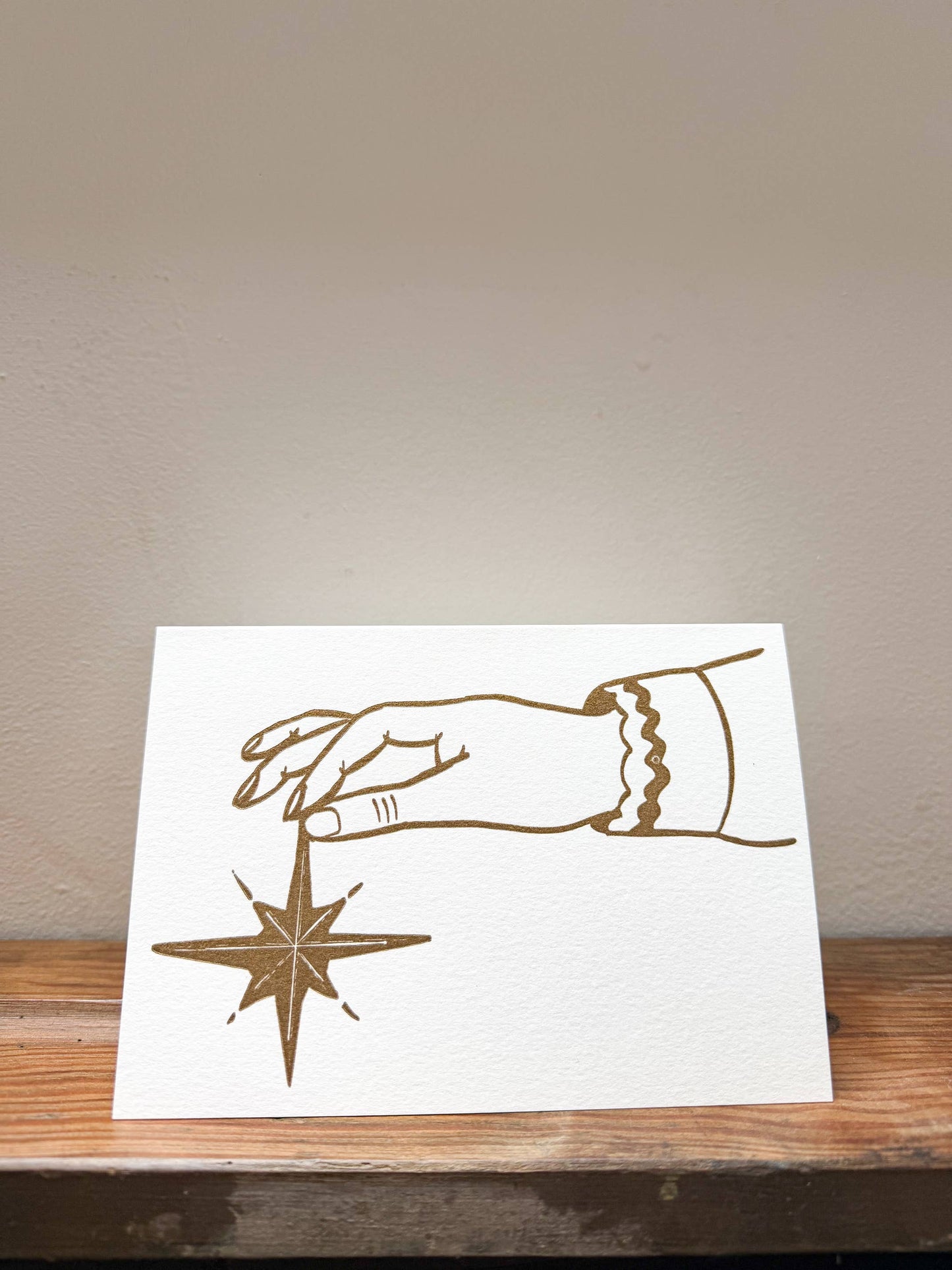 Catching star letterpress card Gold - folk magic