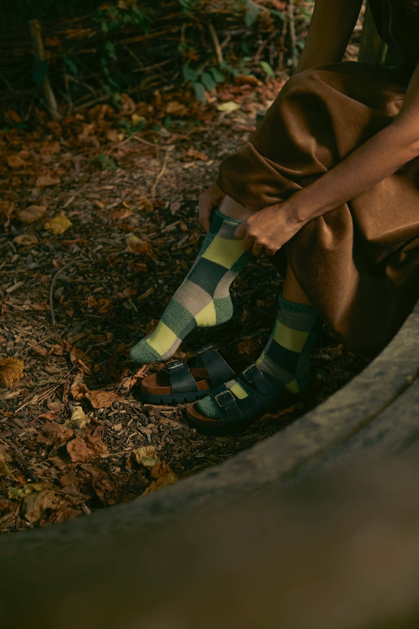 Fine Merino Wool Socks | Citrus Green Patchwork