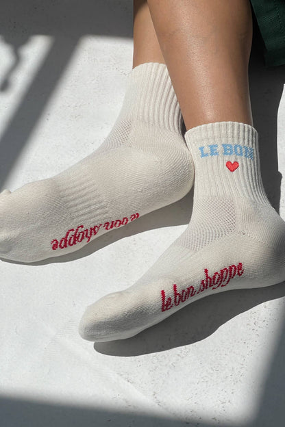 Embroidered Crew Socks - Vanilla