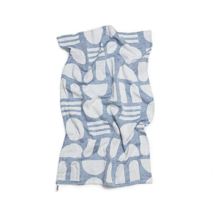 Designer Cotton Tea Towel: Stack the Dishes Cobalt