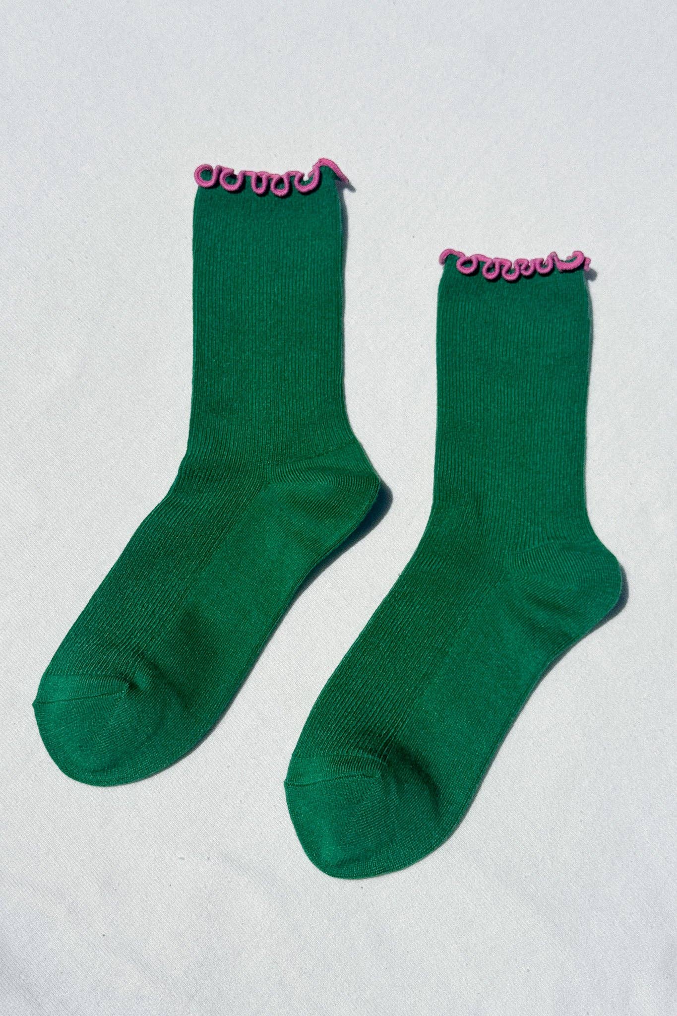Ruffled Modal Socks - Spinach/Pink Edge
