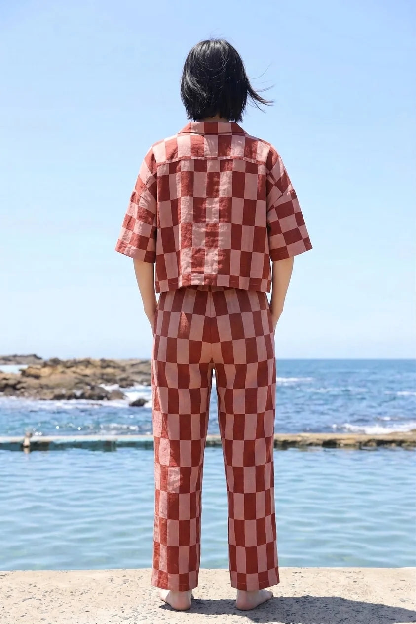 Graham Trouser Linen Printed - Brick