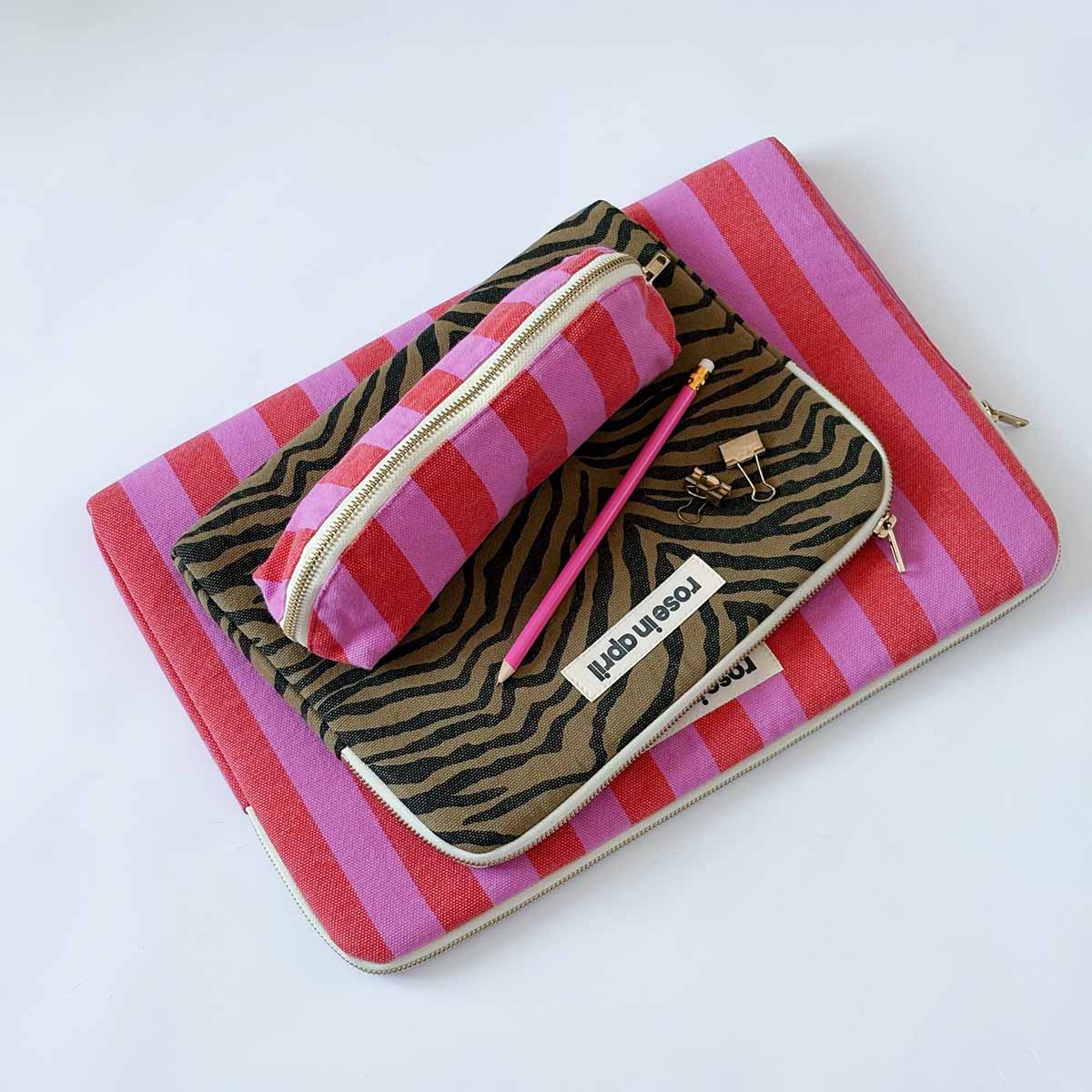 PENCIL CASE GASTON STRIPES ORCHID/TOMATO