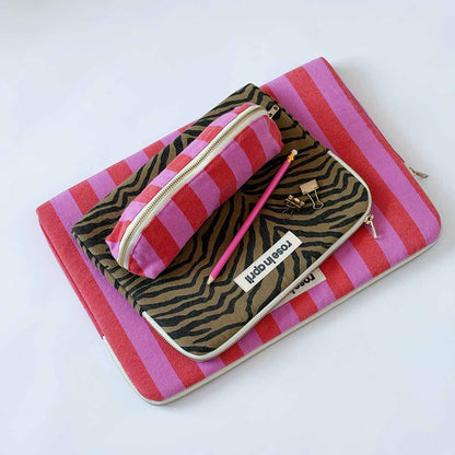 PENCIL CASE GASTON STRIPES ORCHID/TOMATO