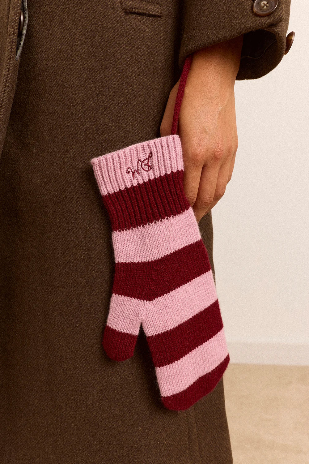 String Mittens - Pink & Red Stripe