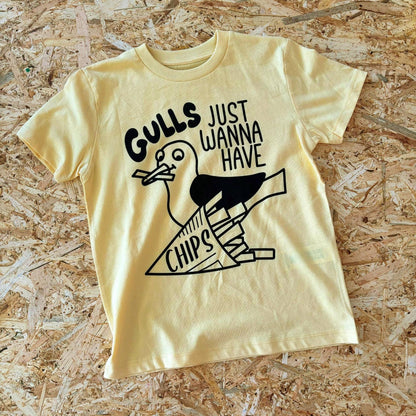 Gulls Just Wanna Have Chips Kids T-shirt: 5-6
