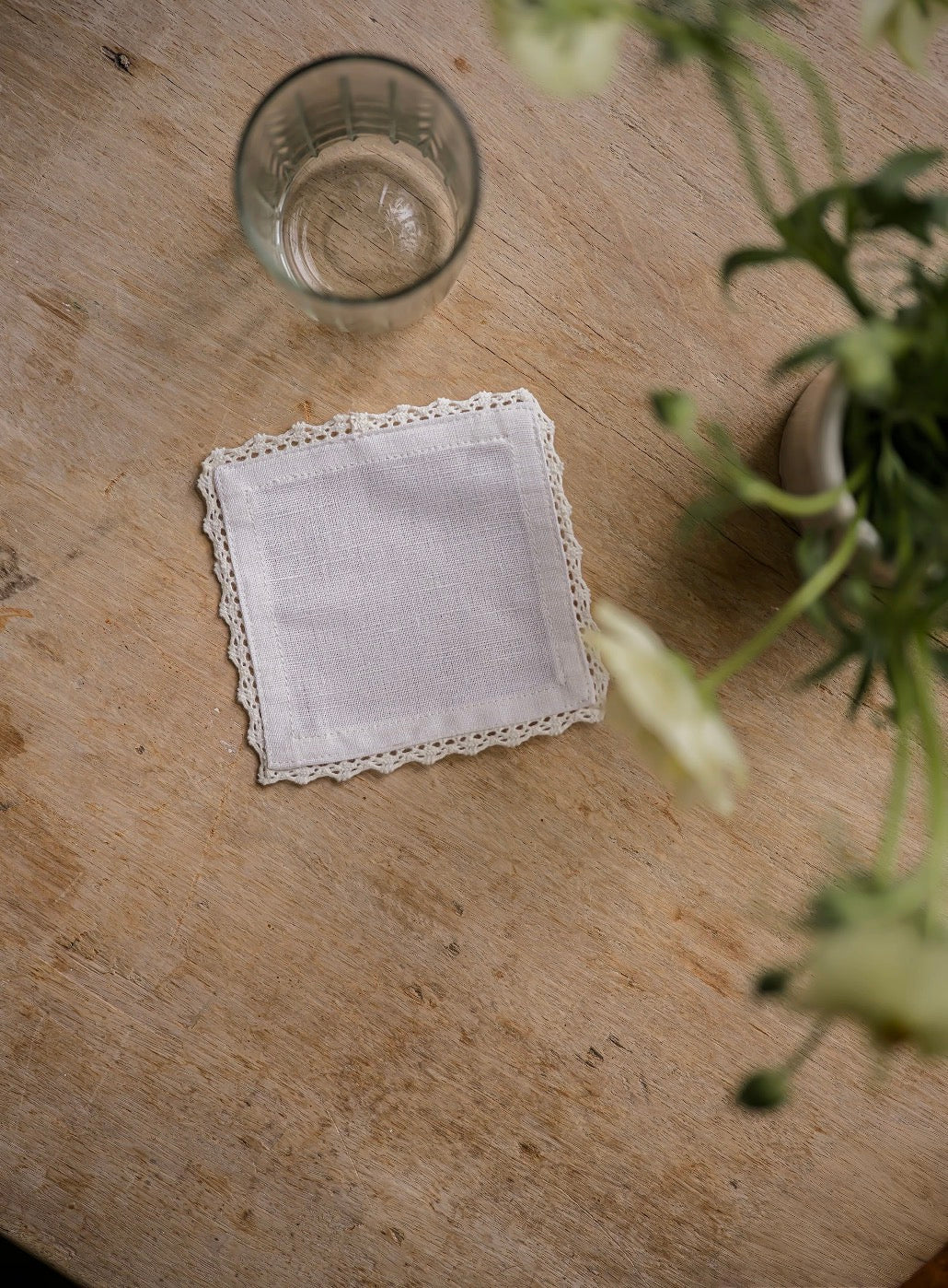 Linen And Lace Set Of 4 Coasters: White
