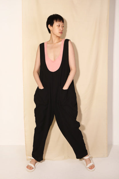 Basic Linen Jumpsuit - Black