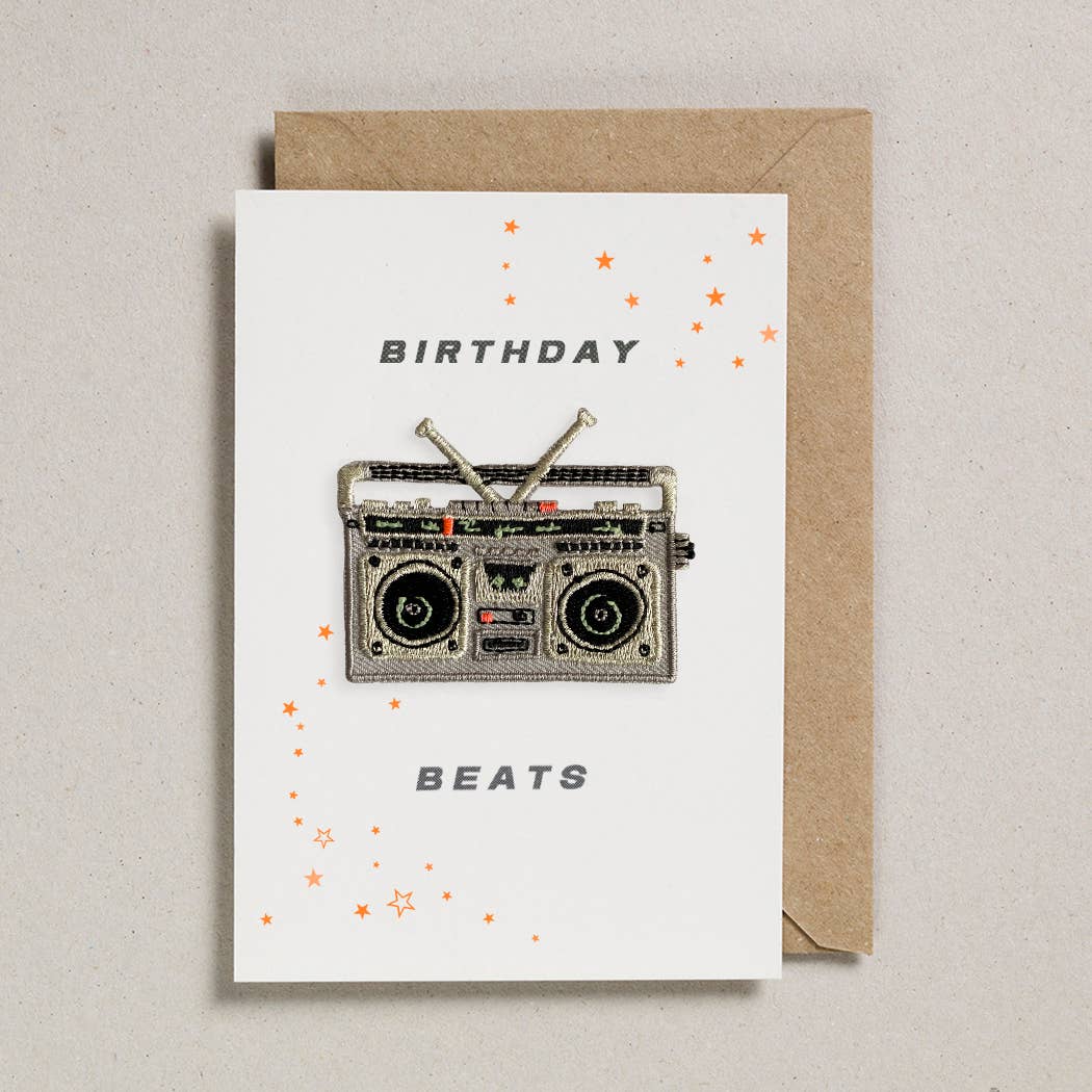 Birthday Card, Music Lover, Boombox Iron On Patch