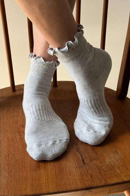 Ruffled Hugger Crew Socks - Grey/Red