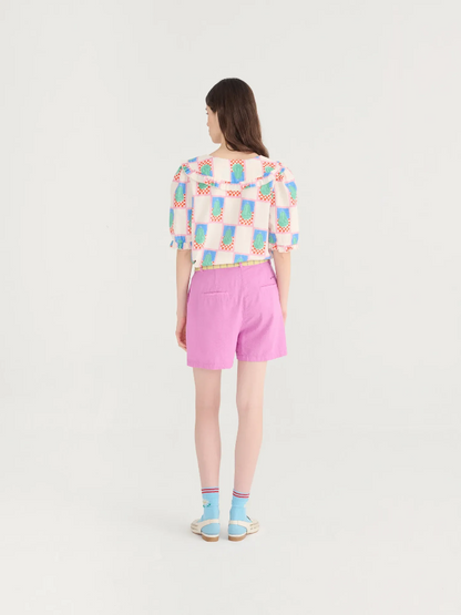Pleated Seersucker Short