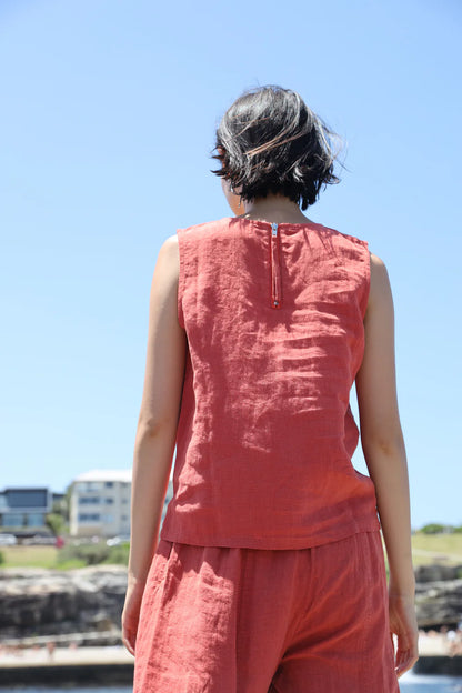 Basic Linen Vest - Paprika