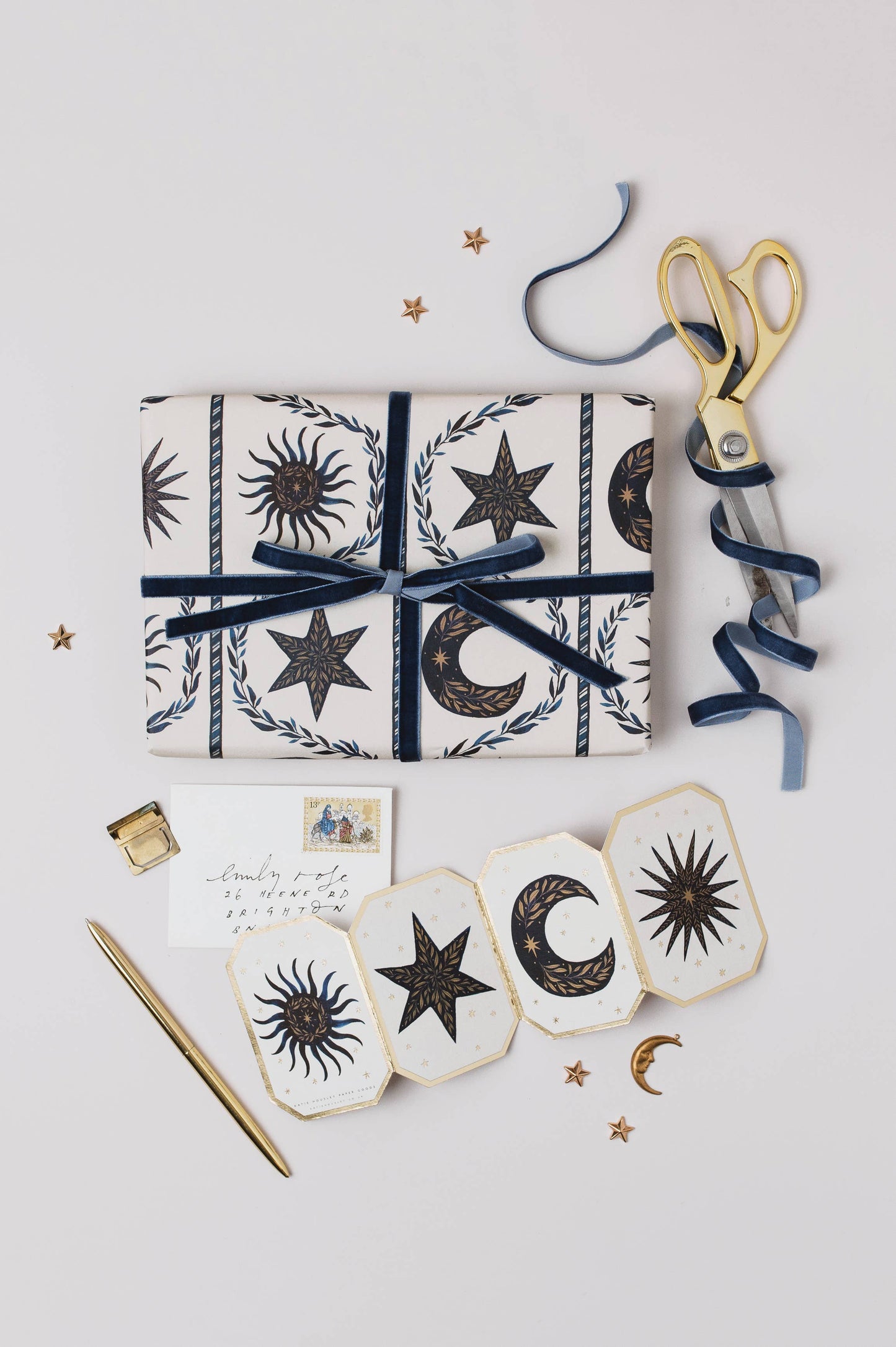 CELESTIAL CONCERTINA BLUE MOON STAR SUN DIE CUT MINI CARD