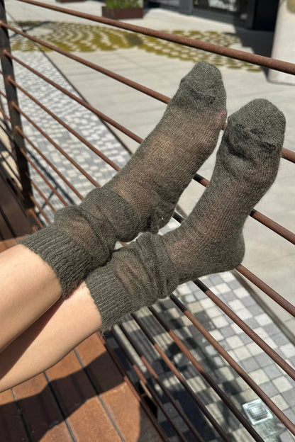 Mohair Veil Socks - Mountain Olive