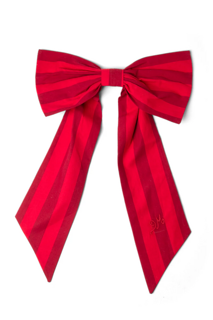 Oversized Bow Clip - Red & Burgundy Stripe