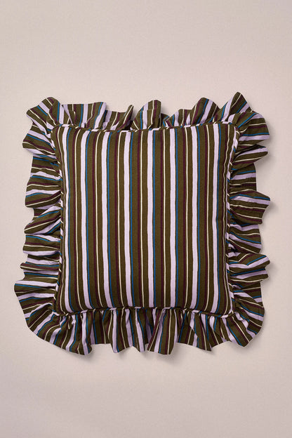 Frilly Cushion - Olive Stripe