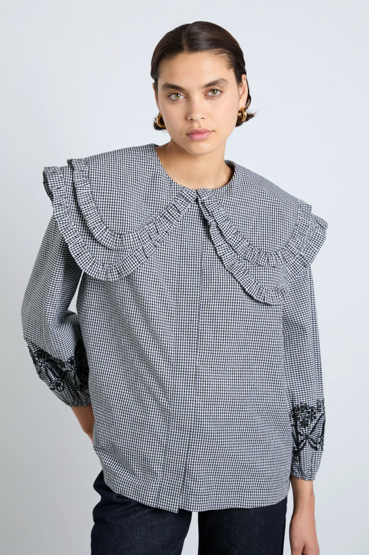 Lois Double Collar Blouse - Black Gingham