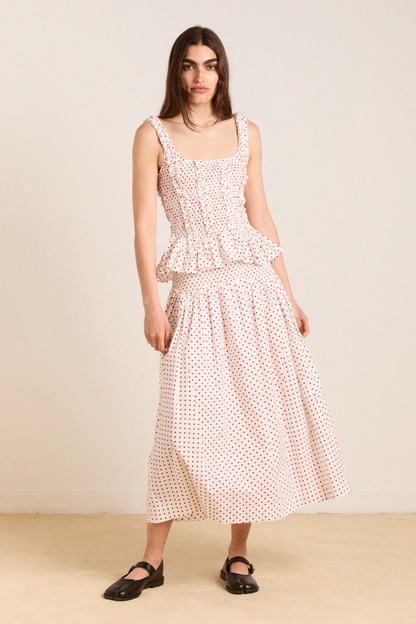 Layla Skirt - Off White and Red Spot