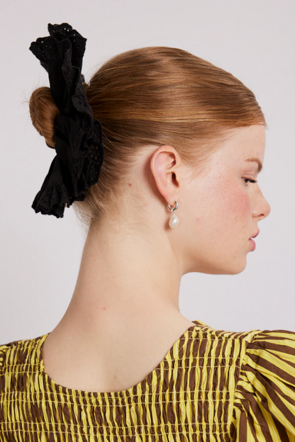 Frill Edge Scruchie In Broidery - Black