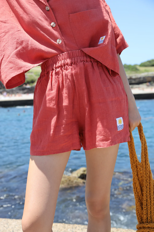 Basic Linen Shorts - Paprika