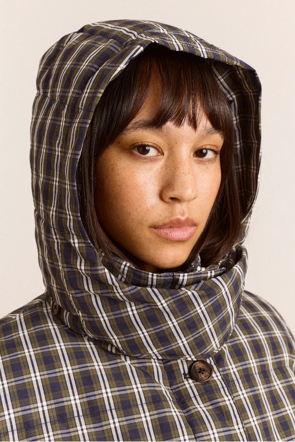 Pearl Hooded Puffer - Lyra Navy & Green Check