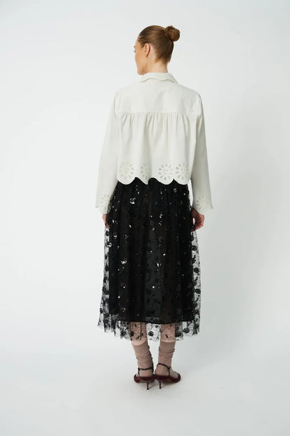 Cropped Blouse with Embroidery Anglaise