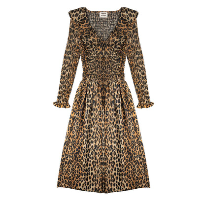Harper Shirred Midi Dress - Leopard