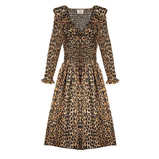 Harper Shirred Midi Dress - Leopard
