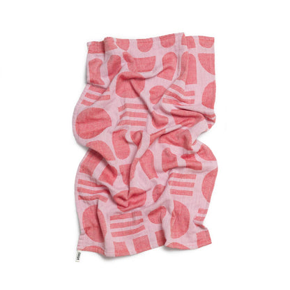 Designer Cotton Tea Towel: Stack the Dishes Pink