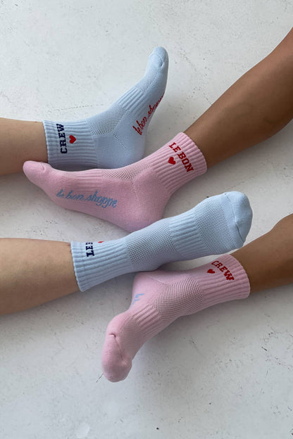 Embroidered Crew Socks - Strawberry Milk
