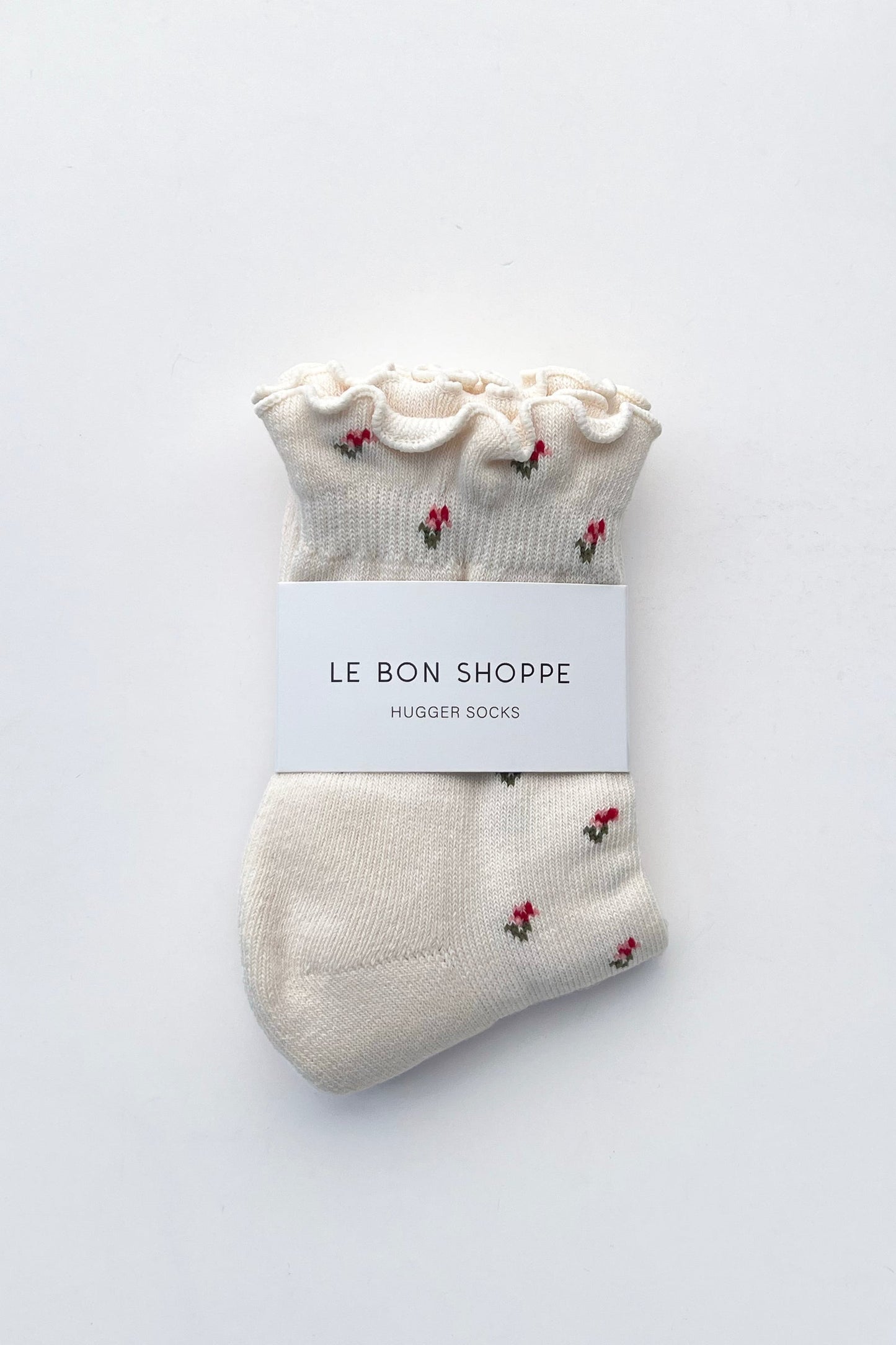Ruffled Hugger Crew Socks - Cream Petal