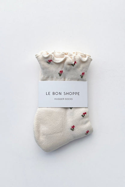 Ruffled Hugger Crew Socks - Cream Petal