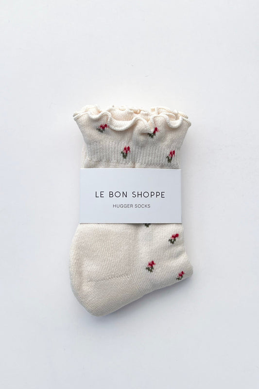 Ruffled Hugger Crew Socks - Cream Petal