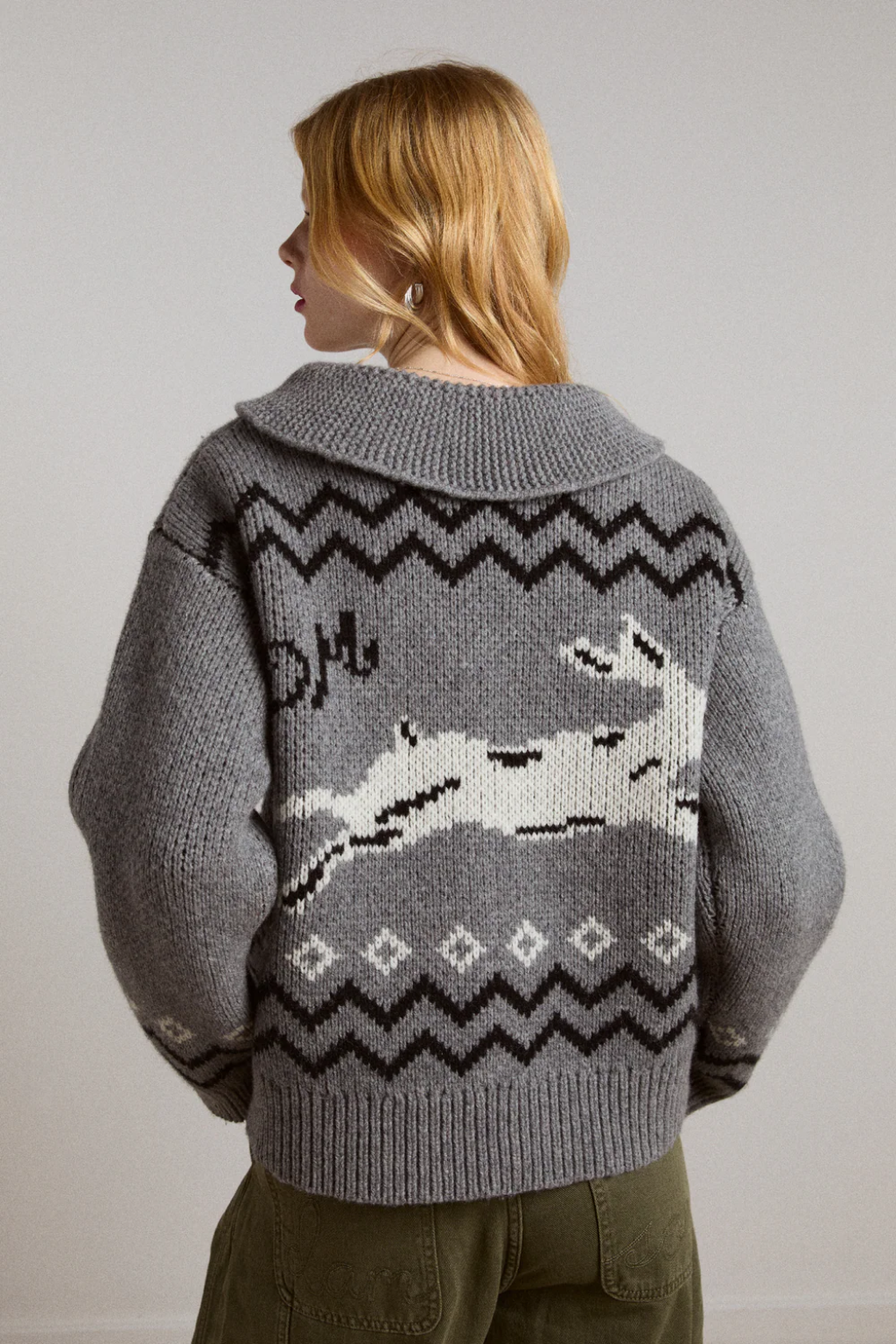 Cecily Collar Lambs Wool Cardigan - Bunny Intarsia