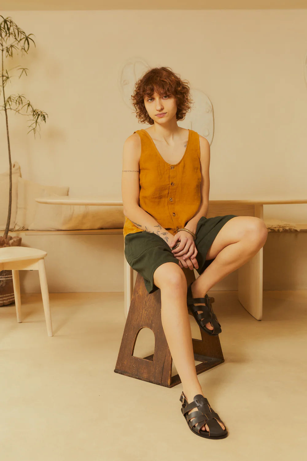 Basic Button Front Top - Turmeric