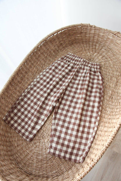 Brown/Check Brushed Cotton Wide Leg Trousers: 3-4y