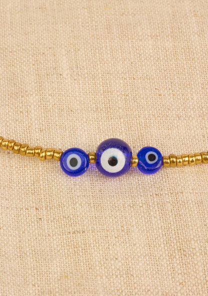 Evil Eye Gold Bead Necklace