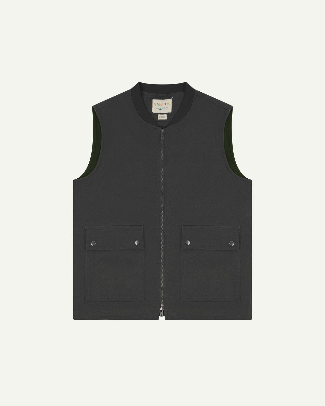 Canvas Vest With Flap Pockets - Charcoal