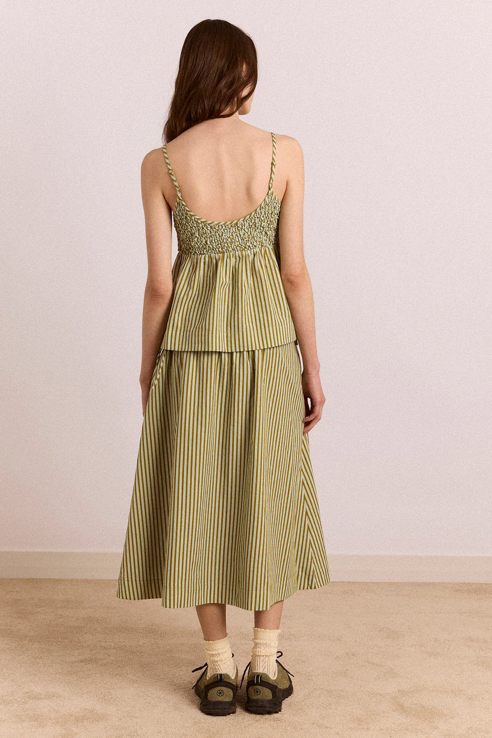 Caspia Volume Midi Dress - Basil Stripe