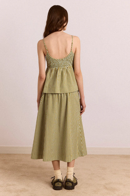 Caspia Volume Midi Dress - Basil Stripe