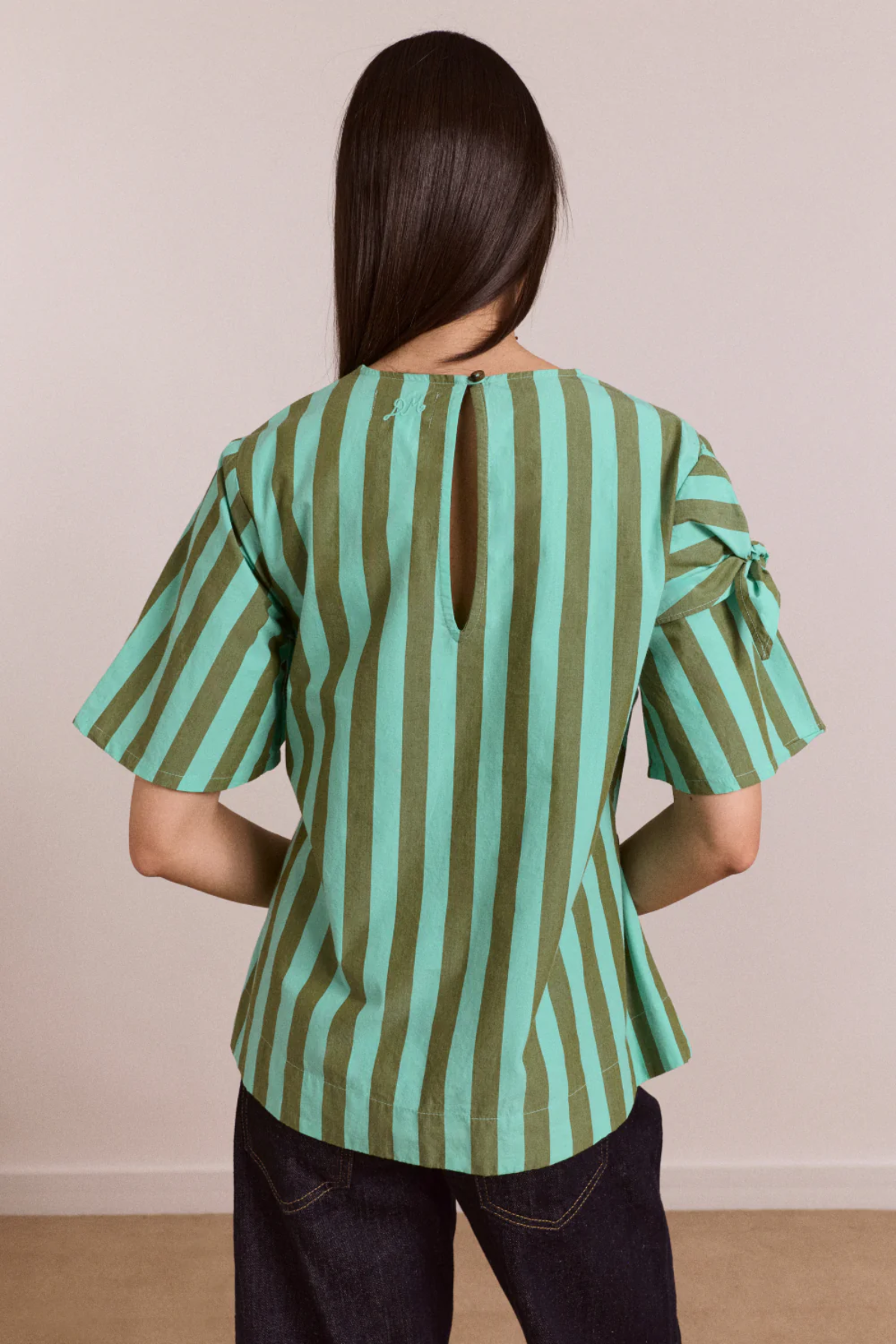 Estelle T-Shirt Blouse - Aqua Olive Stripe