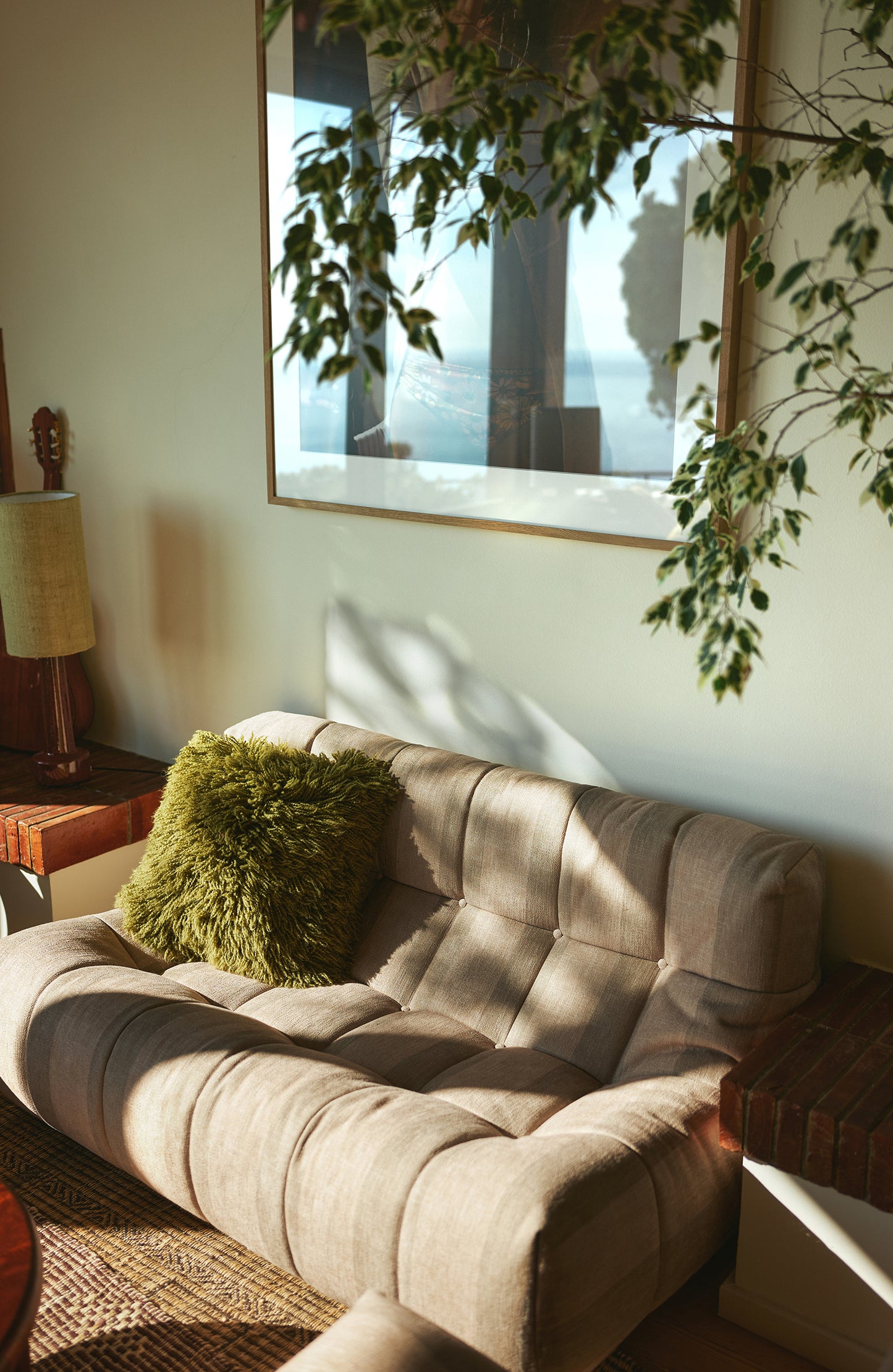 Shaggy Wool Cushion -  Olive