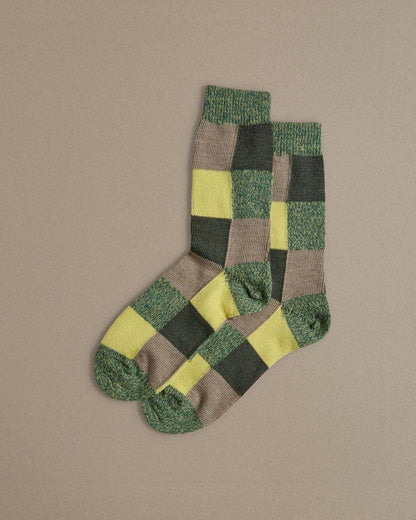 Fine Merino Wool Socks | Citrus Green Patchwork